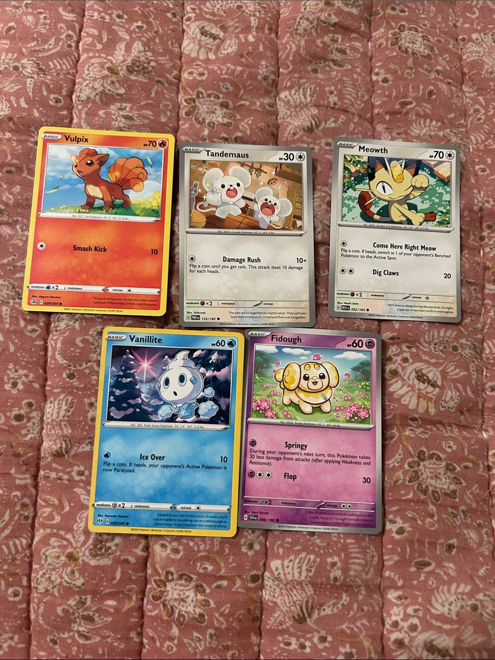 Pokemon Trading Cards Vulpix Red Blue Yellow Pink Purple